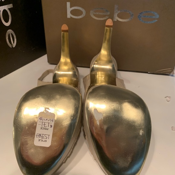 Bebe 6” high heels, leather, light beige slingback size 10 - Picture 3 of 4